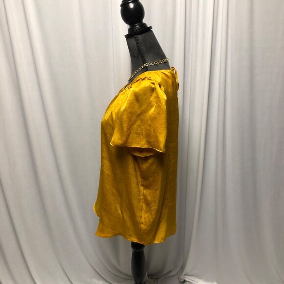 Lauren Conrad Blouse Womens Size Small Golden Yellow Satin Short Sleeve Top - Picture 3 of 6
